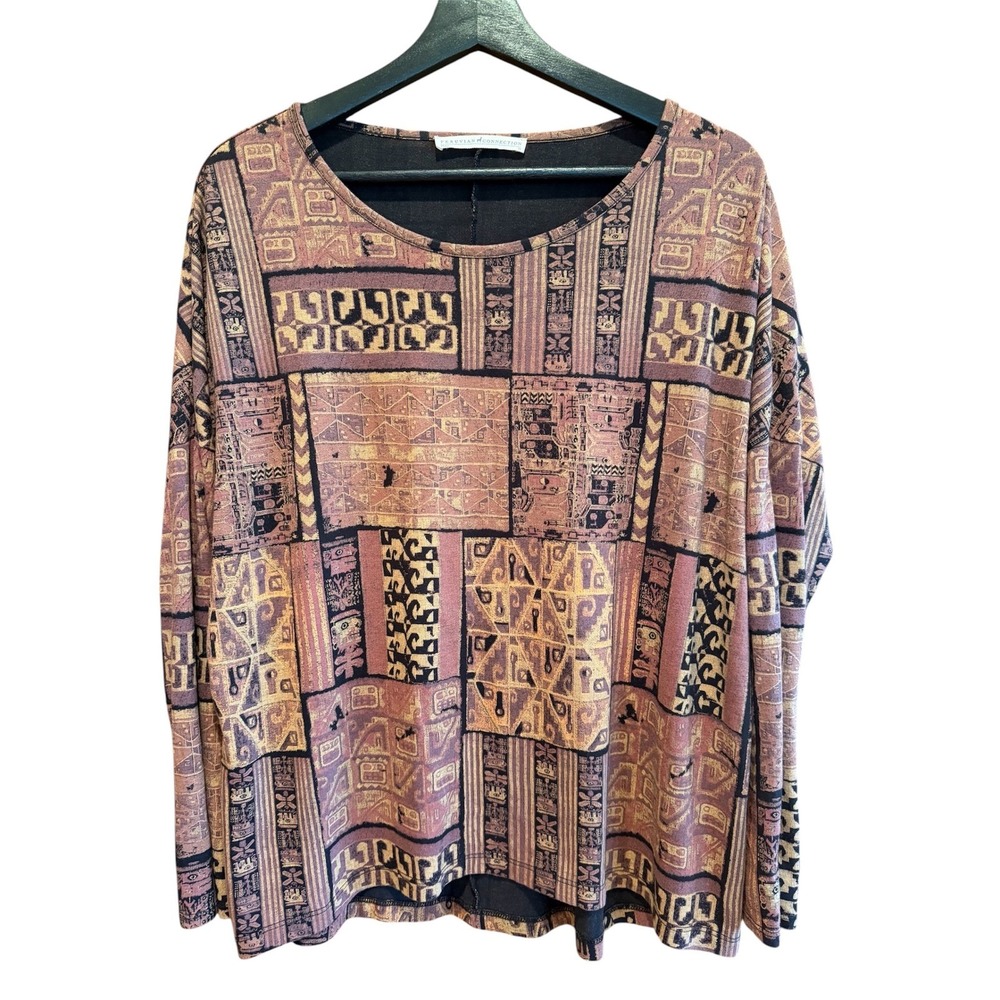 Peruvian Connection Pima Cotton Modal Patchwork Print Top Boho Size M
